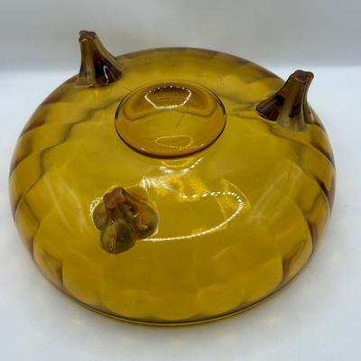 LOT 103: Hand Painted Vintage Chinese “Thousand Flower” Vase & Amber Glass Lidded Footed Candy Dish