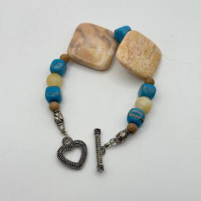 LOT 104: 21” Stone Necklace w/ 8” Heart Closure Bracelet & Drop Earrings