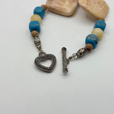 LOT 104: 21” Stone Necklace w/ 8” Heart Closure Bracelet & Drop Earrings