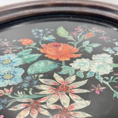 LOT 106: Beautiful Inlaid Laquered Tray w/ Vintage Teal Beaded Clutch