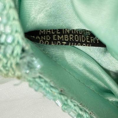 LOT 106: Beautiful Vintage Artisan Laquered Handled Tray w/ Vintage Teal Beaded Clutch-never used