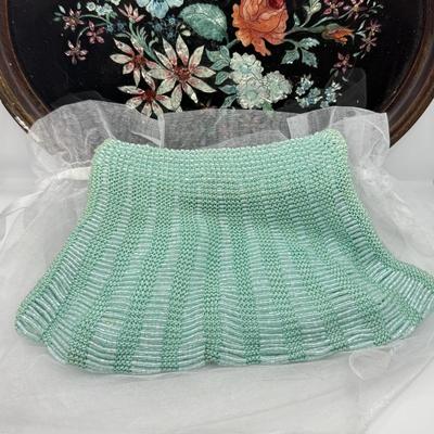 LOT 106: Beautiful Inlaid Laquered Tray w/ Vintage Teal Beaded Clutch