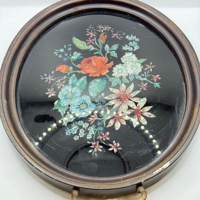 LOT 106: Beautiful Inlaid Laquered Tray w/ Vintage Teal Beaded Clutch