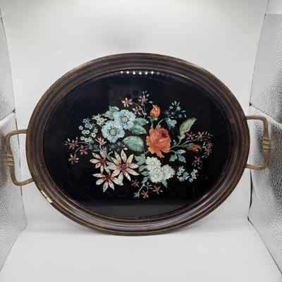LOT 106: Beautiful Inlaid Laquered Tray w/ Vintage Teal Beaded Clutch