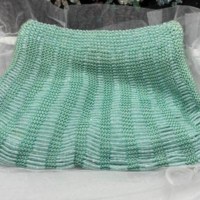 LOT 106: Beautiful Inlaid Laquered Tray w/ Vintage Teal Beaded Clutch