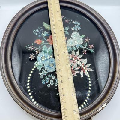 LOT 106: Beautiful Inlaid Laquered Tray w/ Vintage Teal Beaded Clutch
