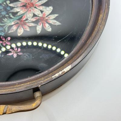 LOT 106: Beautiful Inlaid Laquered Tray w/ Vintage Teal Beaded Clutch