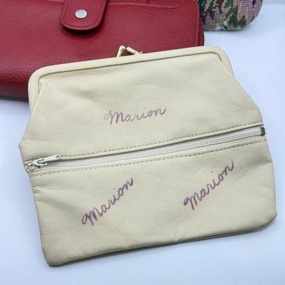 LOT 107: Red Leather Wallet w/ Collection of Clutches & Make Up Bags