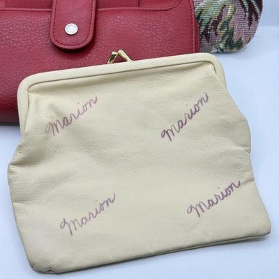 LOT 107: Red Leather Wallet w/ Collection of Clutches & Make Up Bags