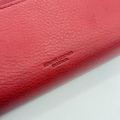 LOT 107: Red Leather Wallet w/ Collection of Clutches & Make Up Bags