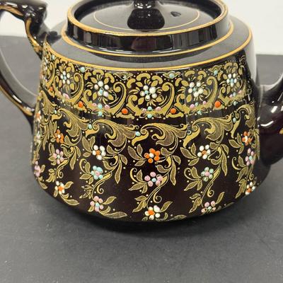 LOT 110: Weclower Hand Painted Ribbed Vase, Pendant Gibson & Sons Teapot and Antique Mirror