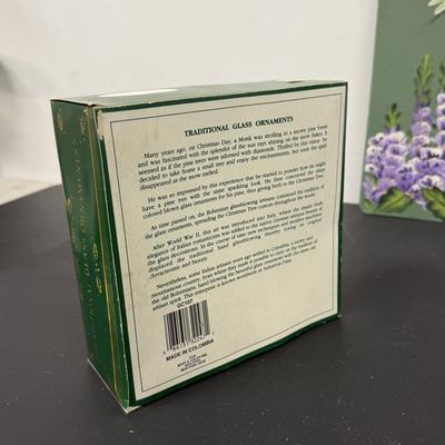 LOT 111: Uranium Glass Candle Stick Holder, Hand Painted Clip Board, Glass Santa Ornaments & More