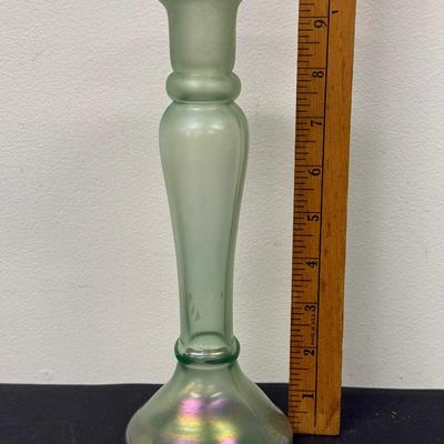 LOT 111: Uranium Glass Candle Stick Holder, Hand Painted Clip Board, Glass Santa Ornaments & More