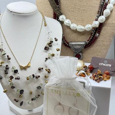 LOT 117: Collection of Necklaces & Earrings: Chicos, Amelia Rose & More