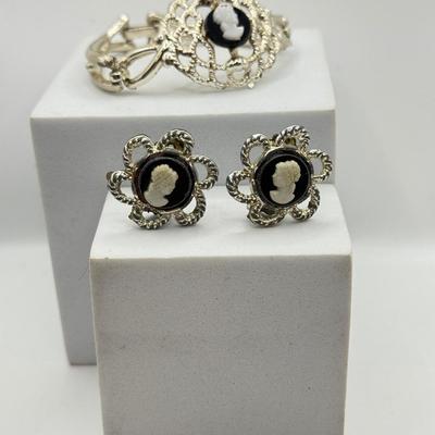 LOT 119: Trifari Earrings, Cameo Earrings & Matching Bracelet & More