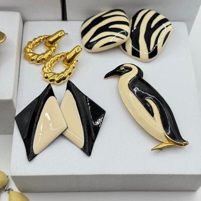 LOT 184: Trifari Penguin Pin & Collection of Earrings