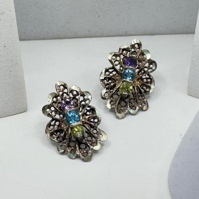 LOT 189: Sterling and Enamel Earrings w/ Sterling Ring (weight of sterling pcs only - 16.37g)