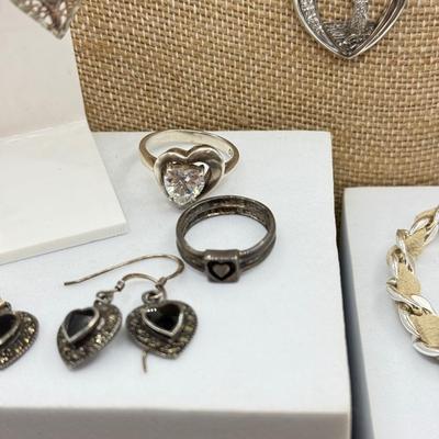 LOT 203: Collection of Mostly Sterling Heart Jewelry (25.3g)