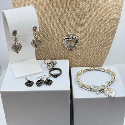 LOT 203: Collection of Mostly Sterling Heart Jewelry (25.3g)
