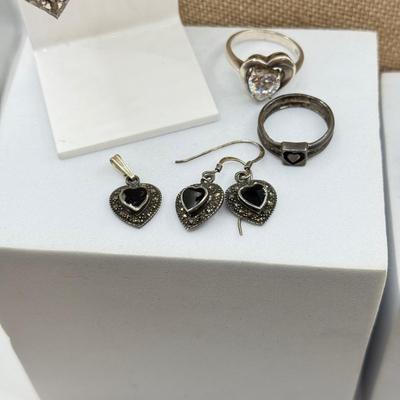 LOT 203: Collection of Mostly Sterling Heart Jewelry (25.3g)