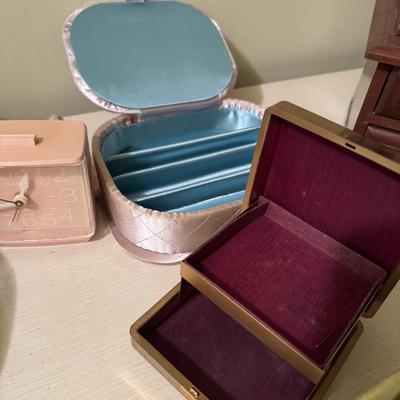 Vintage Jewelry Boxes and Pink Clock