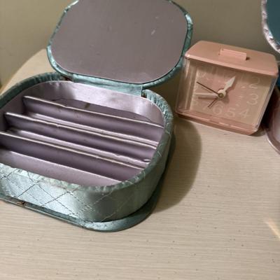 Vintage Jewelry Boxes and Pink Clock