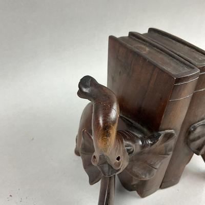 S396 Pair of Carved Wooden Elephant Bookends