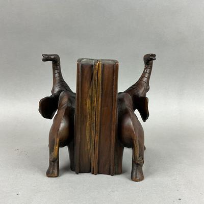 S396 Pair of Carved Wooden Elephant Bookends