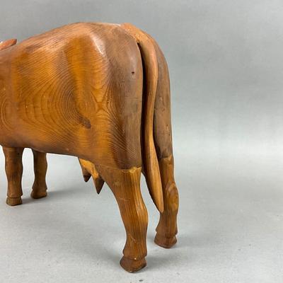 S397 Vintage Carved Wooden Cow