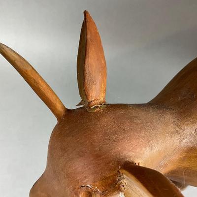 S397 Vintage Carved Wooden Cow