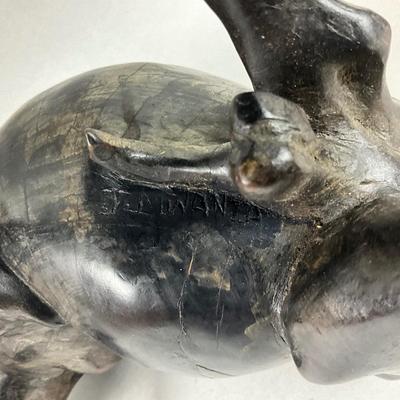 S398 Vintage Carved Ebony Bull Signed J, MWANZA