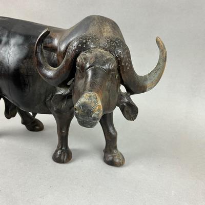 S398 Vintage Carved Ebony Bull Signed J, MWANZA
