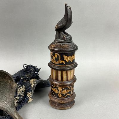 S399 Vintage African Carving of Mandarin Sitting with Lombok Container