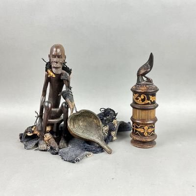 S399 Vintage African Carving of Mandarin Sitting with Lombok Container