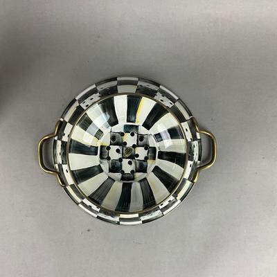 K403 MacKenzie Childs Courtly Check Colinder and Brass Check Footed Trivet