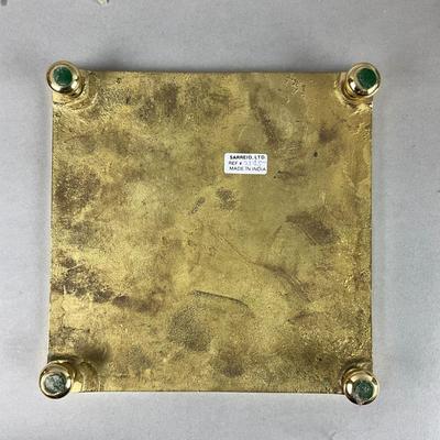 K403 MacKenzie Childs Courtly Check Colinder and Brass Check Footed Trivet