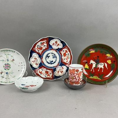 D408 Antique Japanese Imari Plate & Antique Chinese Export Pottery Lot