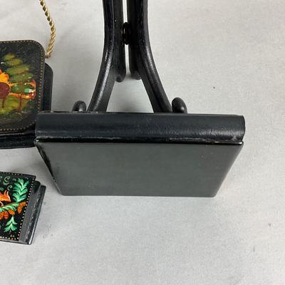 D409 Handpainted Russian Boxes, A.S. Pushkin Book, Napkin Rings