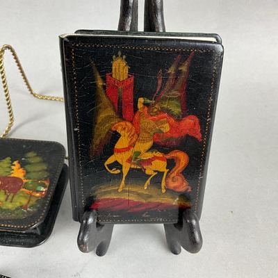 D409 Handpainted Russian Boxes, A.S. Pushkin Book, Napkin Rings