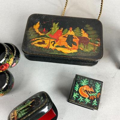 D409 Handpainted Russian Boxes, A.S. Pushkin Book, Napkin Rings