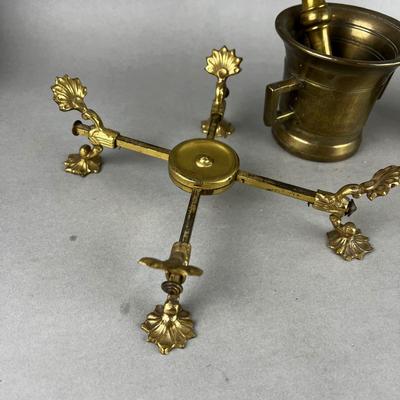 K391 Solid Brass Mortar & Pedestal With Two Footed Stands