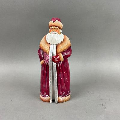 Z411 Handpainted Russian Carved Wooden Santa "Red Moroz"