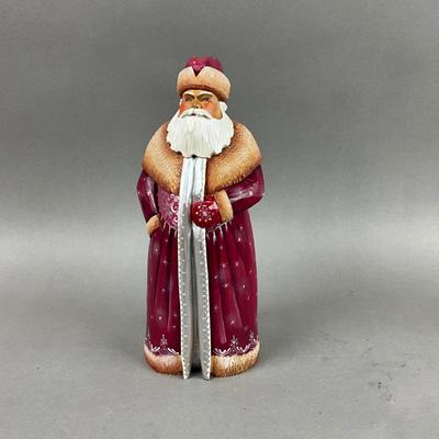 Z411 Handpainted Russian Carved Wooden Santa "Red Moroz"