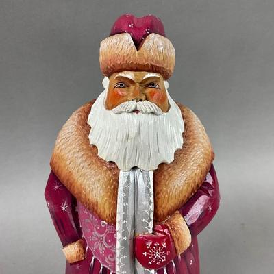 Z411 Handpainted Russian Carved Wooden Santa "Red Moroz"
