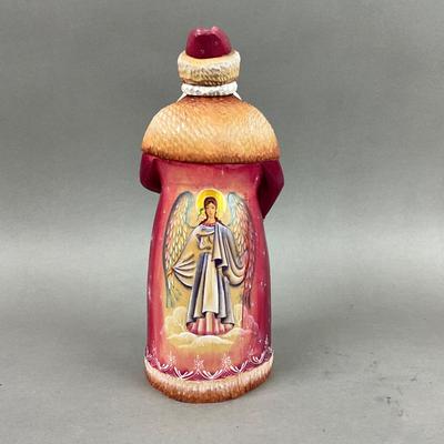 Z411 Handpainted Russian Carved Wooden Santa "Red Moroz"