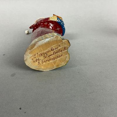 Z413 Handpainted Russian Carved Wooden Figure and Two Ornaments