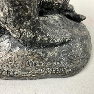 A415 Vintage Bear and Trout Sculpture Signed and Numbered