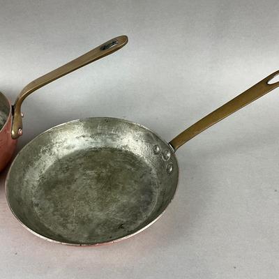 K420 Two Vintage French PARIS Copper Skillets