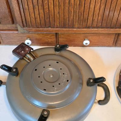 Vintage Dominion Electric waffle iron and a Circulon electric skillet