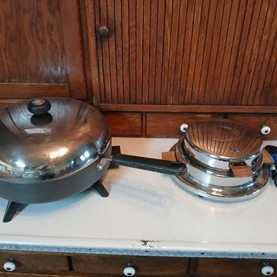 Vintage Dominion Electric waffle iron and a Circulon electric skillet